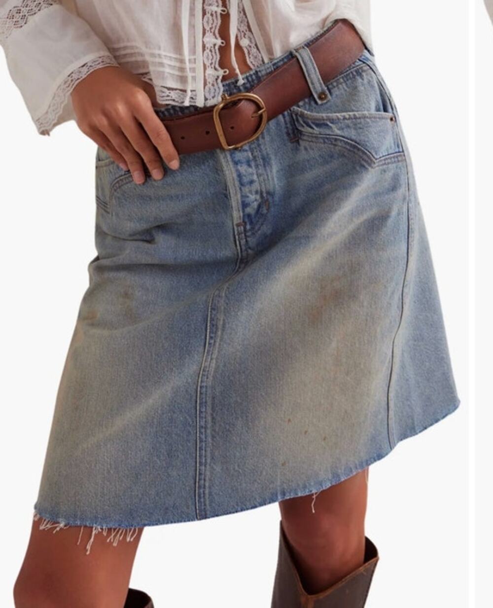 Free People Suzy Light Blue Denim Midi Skirt